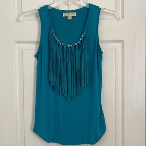 Michael Kors Teal Fringe sleeveless top - size M